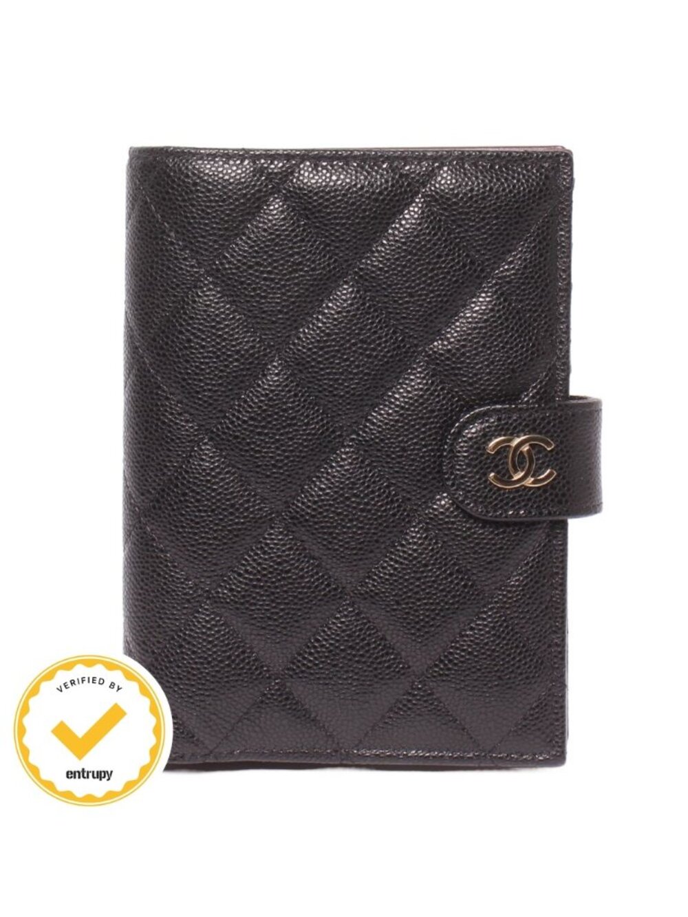 Chanel Bifold Wallet Passport Case Quilted Gold Caviar Leather